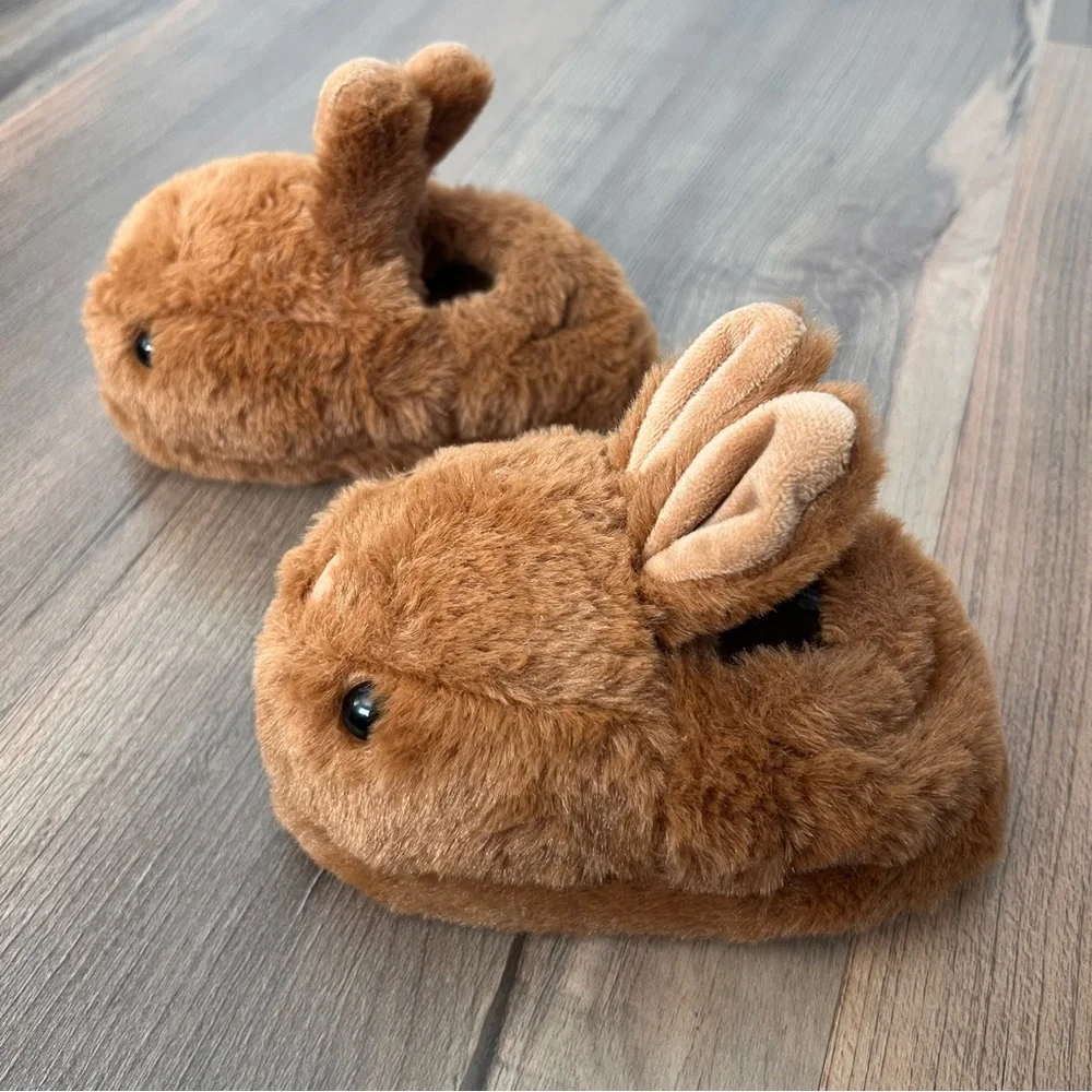 NWOT Olivia & Kate Toddler Brown Fuzzy Bunny Slippers Size Medium 8/9